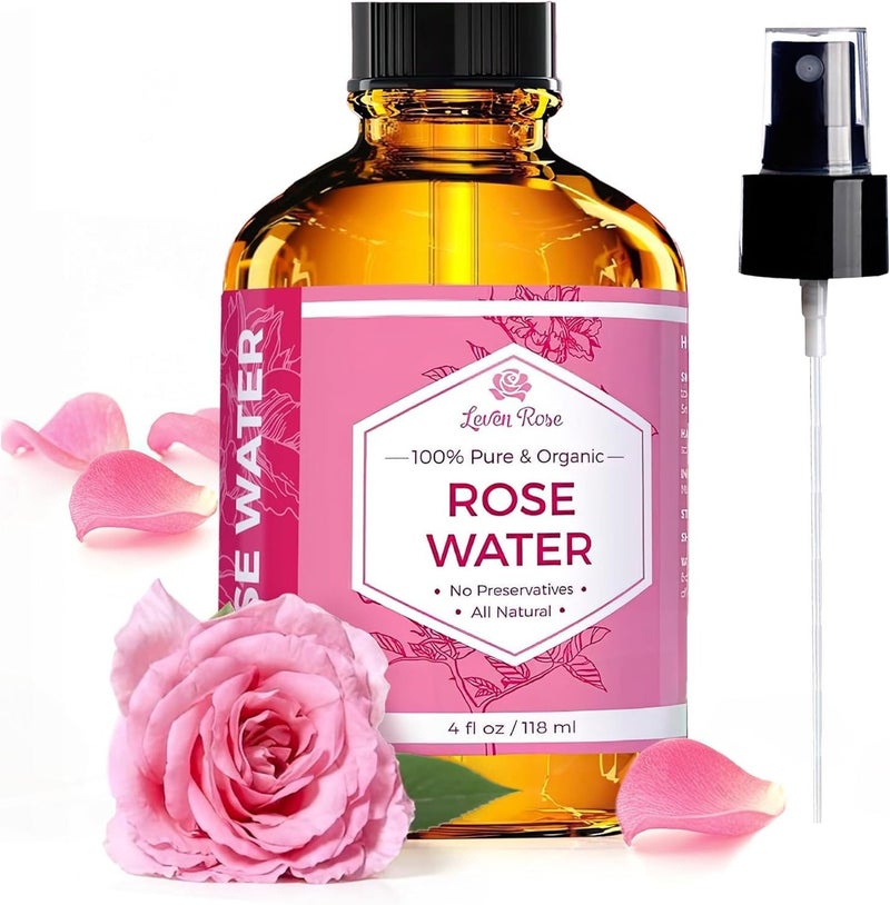 Leven Rose Rose Water Spray for Face by Leven Rose - Pure Natural Moroccan Rosewater Hydrosol Face Spray - Organic Rose Water for Hair 4 oz - Image 1